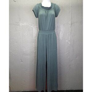 Saturday Sunday Anthropologie Jumpsuit Womens XS Green Rebecca Wide Leg Shoulder